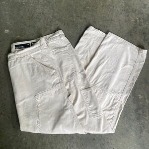 PLUS SIZE Cream Cotton Denim Carpenter Pants